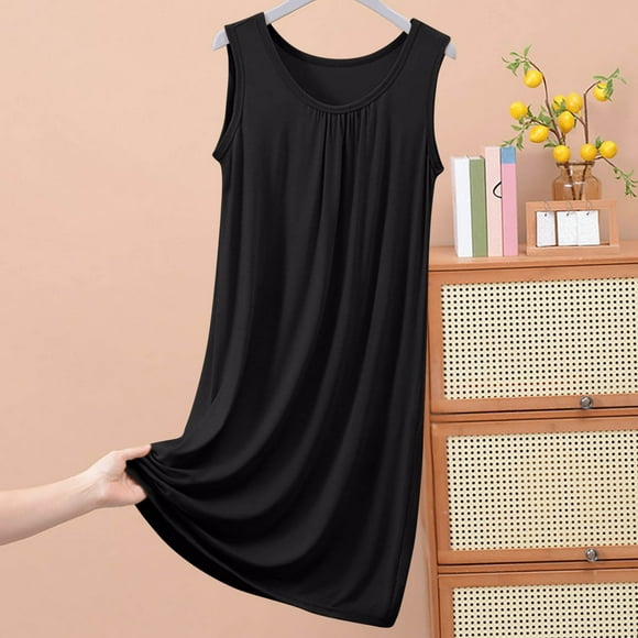 Women's Cotton Nightgowns & Sleepshirts on Clearance Womens Sleeveless Skirt Summer Thin Loose Dress Casual Solid Color Home Nightgown Black 5Xl