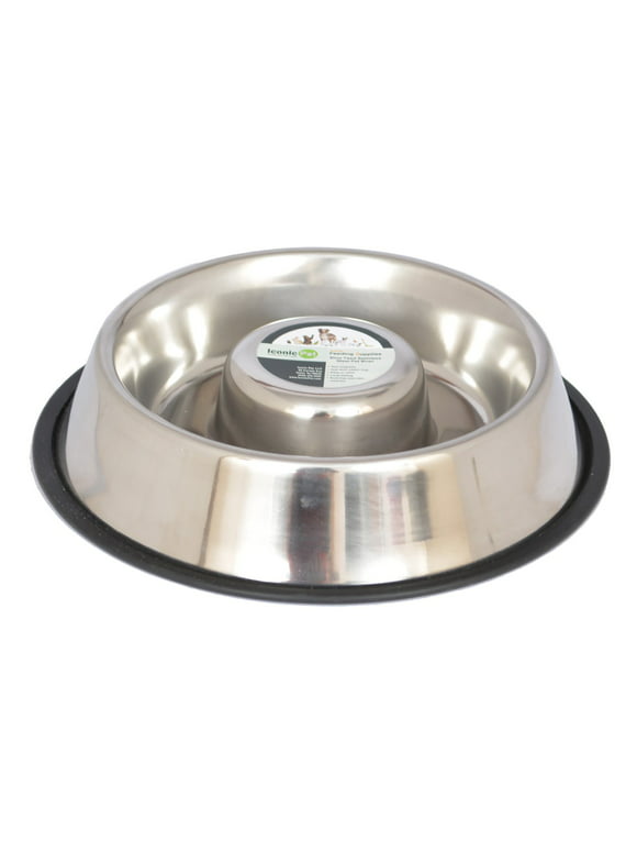 Iconic Pet Slow Feed Stainless Steel Pet Bowl For Dog or Cat, Large, 48 Oz