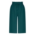 thumbnail image 4 of Annhoo Womens Cropped Pants Summer Ruffle Straight Wide Leg Elastic Waisted Drawstring Casual Trousers with Pockets, 4 of 9