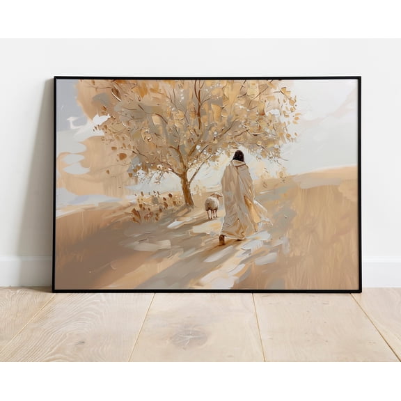 Jesus Leaves The 99, Jesus Art, Bible Art, Jesus Good Shepherd, Wall Art, Lost Sheep, UNFRAMED Poster, Wall Art for Decor, Present, 8x12