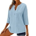 thumbnail image 4 of Mceream Womens Linen Button Down Shirts Oversized 3/4 Sleeve Casual Loose Fit V Neck Blouses Summer Boho Tops Plus Size Blusas De Lino Para Mujer Blue XXL, 4 of 6