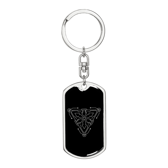 Sacred Geometry Arrows in Triangle Stainless Steel or 18k Gold Premium Swivel Dog Tag Keychain