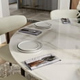 thumbnail image 4 of POVISON 51"Modern White Round Dining Table for 4, Glossy Sintered Stone Tabletop, Bronze Carbon Steel Base, 4 of 11