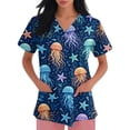 thumbnail image 3 of AHMOMEI Cartoon Animal Print Scrub Tops Women S-5XL Plus Size Nurse Uniform with Pocket V Neck Short Sleeve Scrubs for Women Tops, 3 of 6