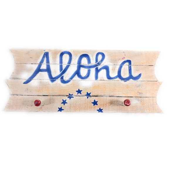Americana Sign/Hanger "Aloha" on Planks 16" - 2 Pegs | #dpt530940
