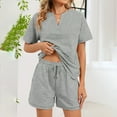 thumbnail image 6 of QUNYINEY 2 Piece Pajama Sets for Women Comfy Gray Short Sleeve Shirts And Shorts Drawstring V Neck with Pockets Women Loungewear Set, 6 of 8