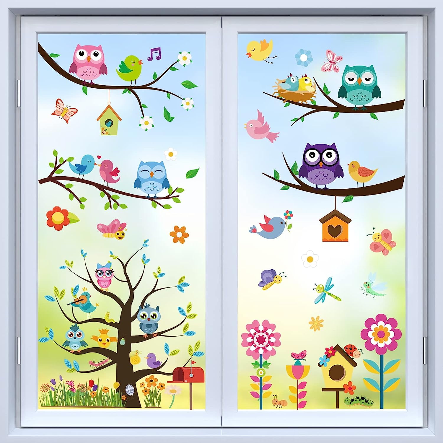 AUGSUN - 83 Adhesivos Para Ventana De Primavera, Diseño De Flores De Mariposa Para Decoración Del Hogar