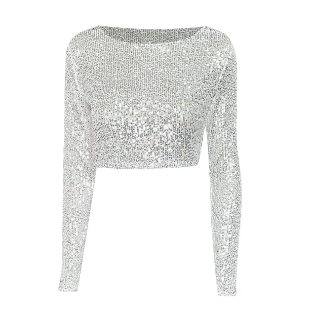 Top sexy de manga larga con lentejuelas - Corte ajustado, poliéster - Informal/Fiesta - S-XL