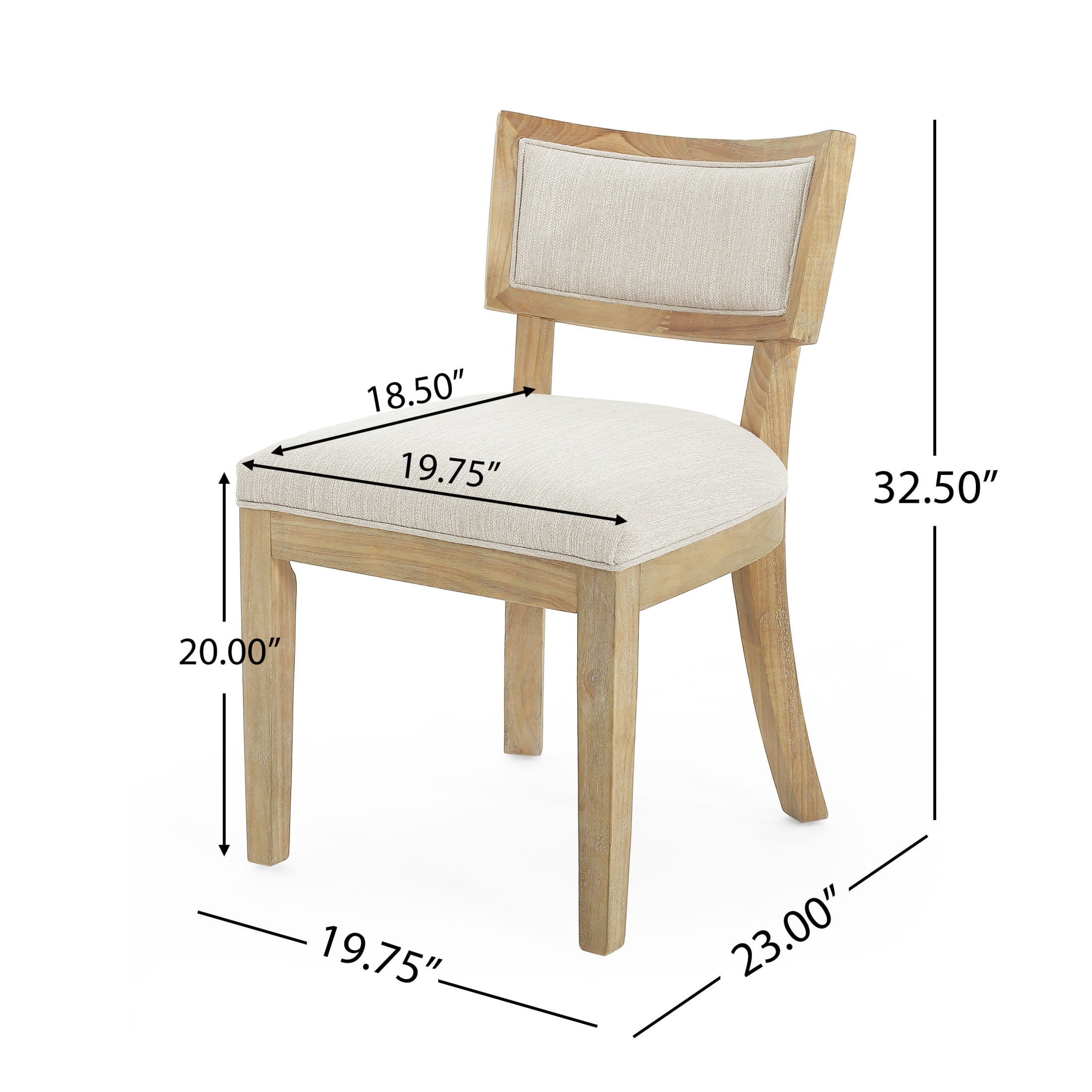 Farmhouse Fabric Upholstered Dining Chairs, Durable Rubberwood Frame, Natural+Beige, Set of 2