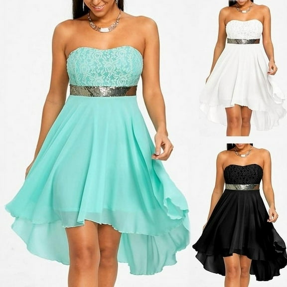 Sexy Women Fashion Off Shoulder Lace Strapless Chiffon Dress Plus Size Casual Sleeveless Mini Prom Party Evening Dresses