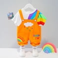 thumbnail image 2 of LNMQLPDBS Toddler Boy Short Summer Rainbow Printed Short Sleeve T Shirt + Cartoon Overalls Suspender Pants with Embroided 2pcs Outfits Unisex Kids Clothes Sets Baby Girl Set for Outdoor Play, 2 of 8