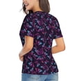 thumbnail image 3 of Xecao Purple Butterfly for Women's V-Neck T-Shirts-Elegant Half-Sleeve Tops Perfect for Summer-Small, 3 of 5