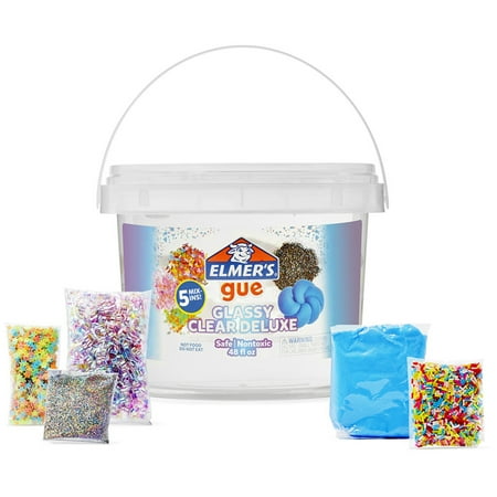 Elmer s Glue Premade Slime  Glassy Clear Slime  Includes 5 Sets of Slime Add-Ins  3 lb. Bucket