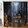 thumbnail image 2 of Halloween Shower Curtain Halloween Houses Anime Fantasy Autumn Black Cartoon Waterproof Bathroom Decor Bath 72"x72", 2 of 7