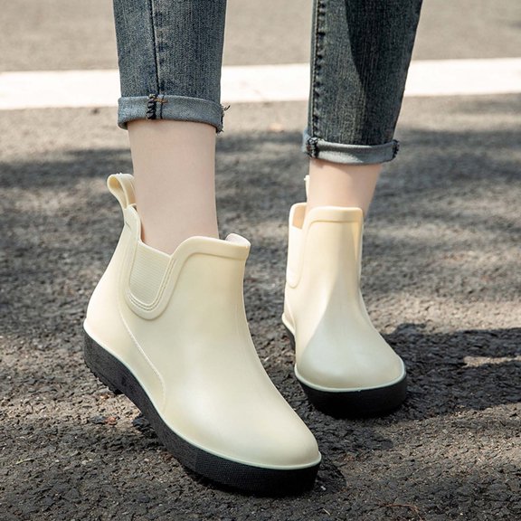 Caywon Womens Waterproof Non-Slip Short Ankle Rain Boots, Solid Color Thick Sole Outdoor Footwear for Rainy Days, Botas de Lluvia Cortas Para Mujer