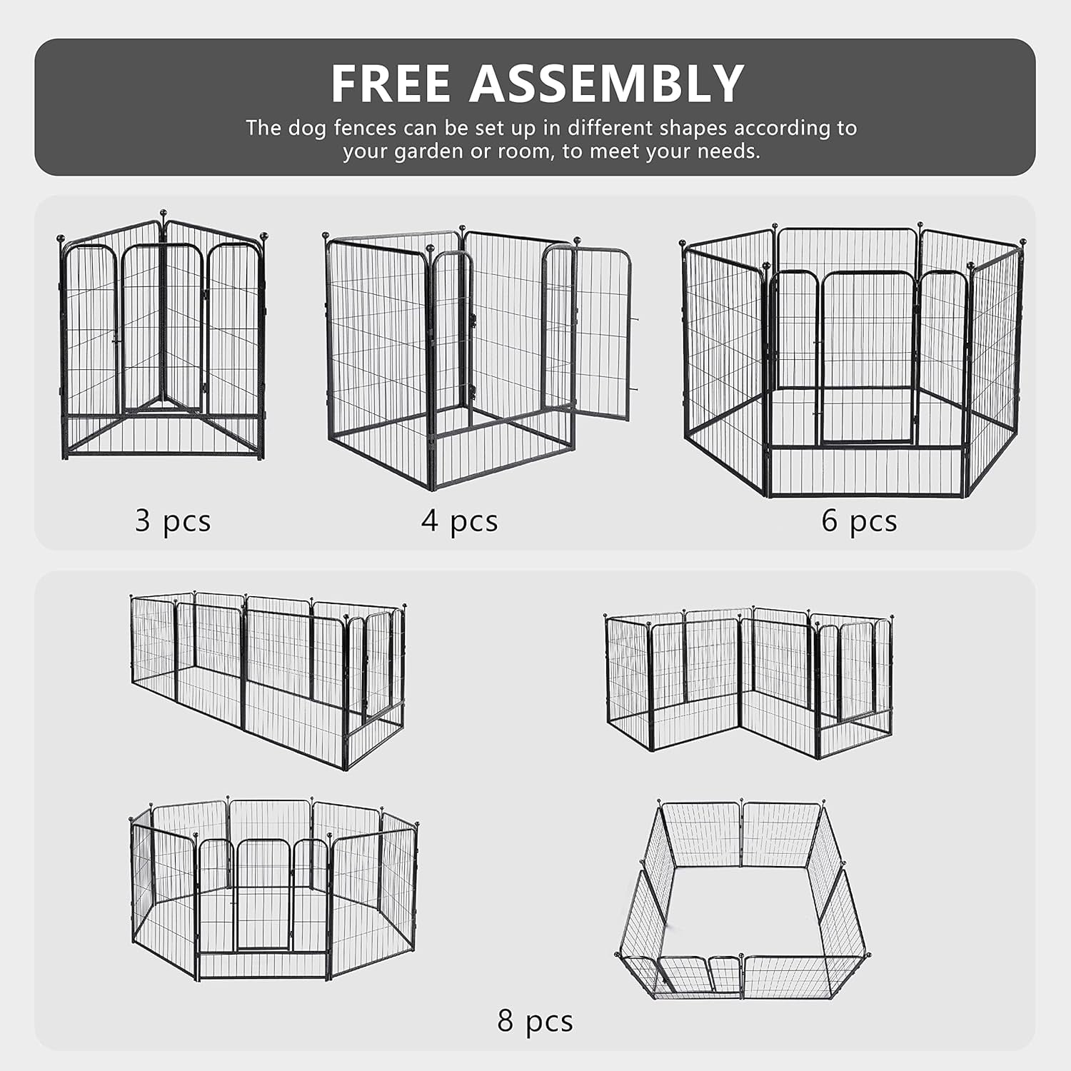 Petorldog 24" Metal Playpen, 8 Panels – Pet Fence for Indoor & Outdoor Use | Black/Silver