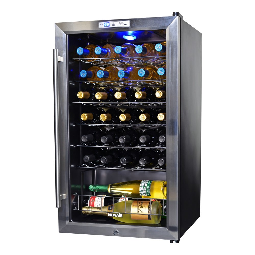 NewAir Freestanding 33 Bottle Compressor Wine Fridge in Stainless Steel