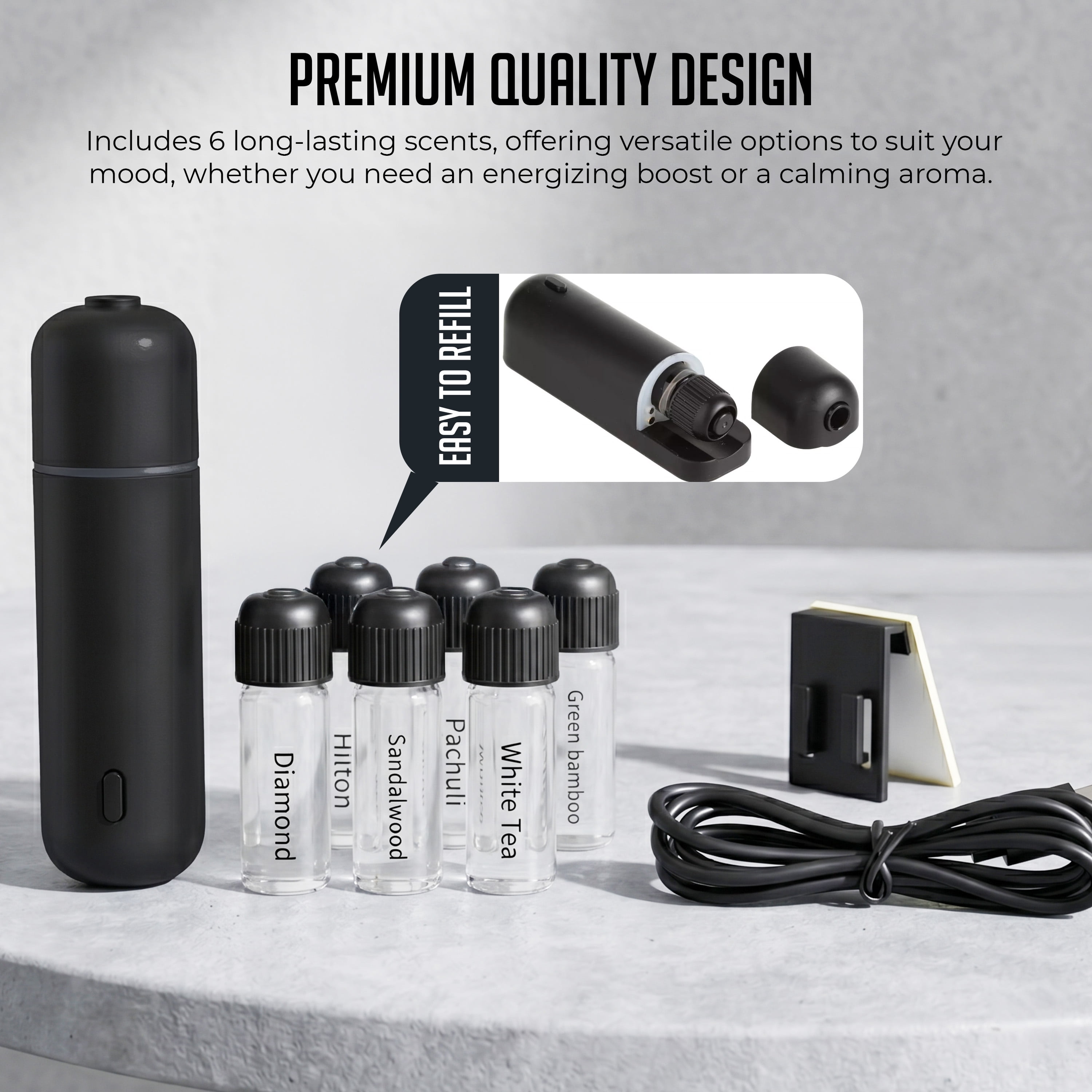 Car Air Freshener Diffuser Waterless Aromatherapy Essential Oil Diffuser, 6 Prefill Scents Included, Car Fragrance Diffuser