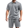 thumbnail image 2 of Men's Textured Short Sleeve Collared Shirt & Shorts Set Light Gray S, 2 of 7