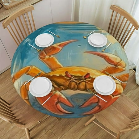 

Autua Crab Theme Round Tablecloth 100% Polyester Waterproof Resistant Stain-Resistant Washable Fabric for Indoor Outdoor Home Kitchen Decoration 46 -50
