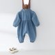 thumbnail image 4 of Baby Spring Clothes 0-3Y Infant Girls Solid Color Denim Romper Newborn 100 Days One Piece Cute Toddler Boys Lapel Jumpsuit, 4 of 6