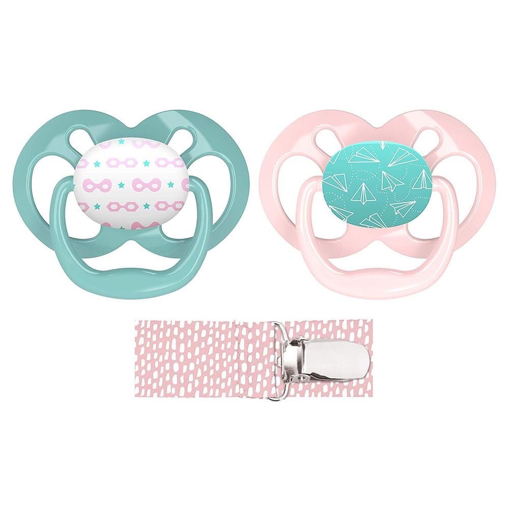 Dr. Brown's Advantage 2Pack Stage 2 Pacifiers with Clip in Pink