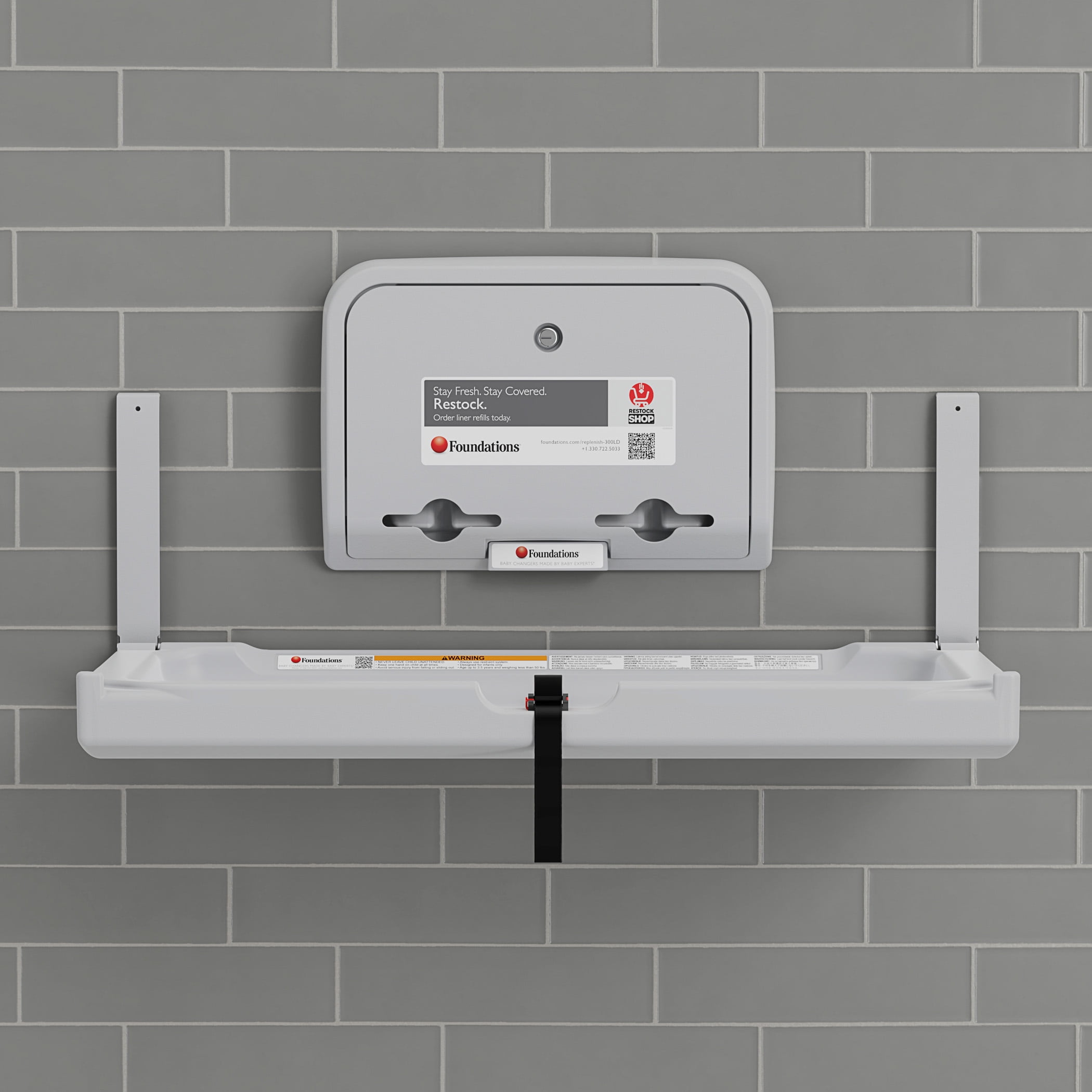 Foundations Elements Wall-Mounted Baby Changing Station with Liner Dispenser, Gray (300-EHLD-01)