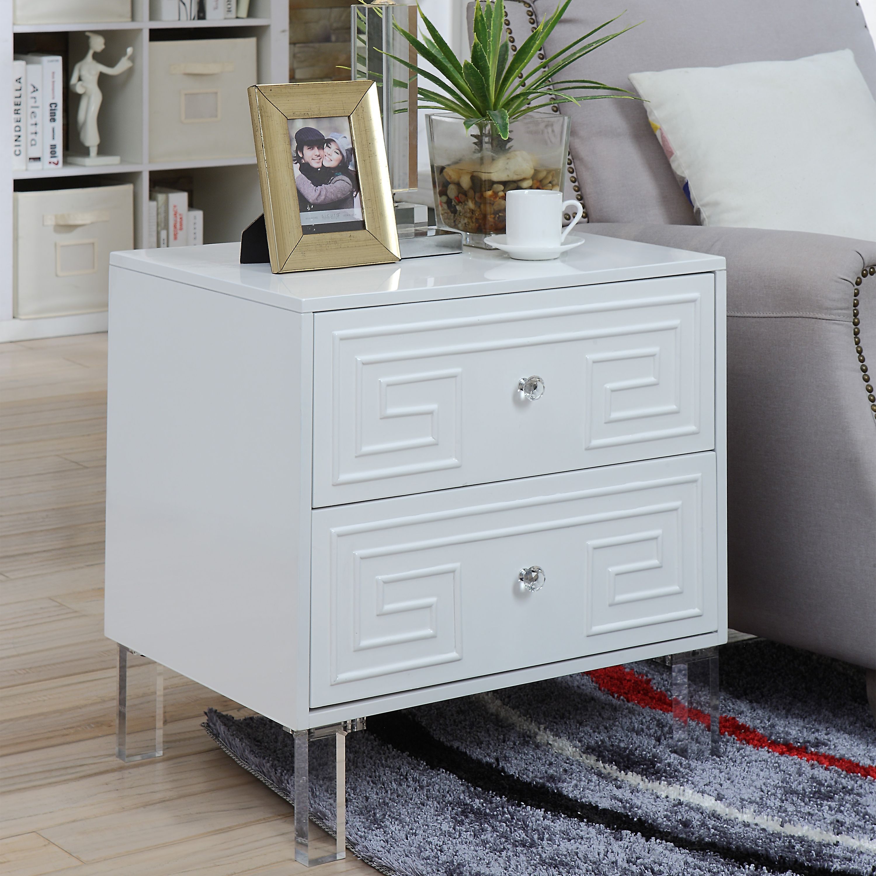 Furniture of America Lela Contemporary 2Drawer Side Table, White