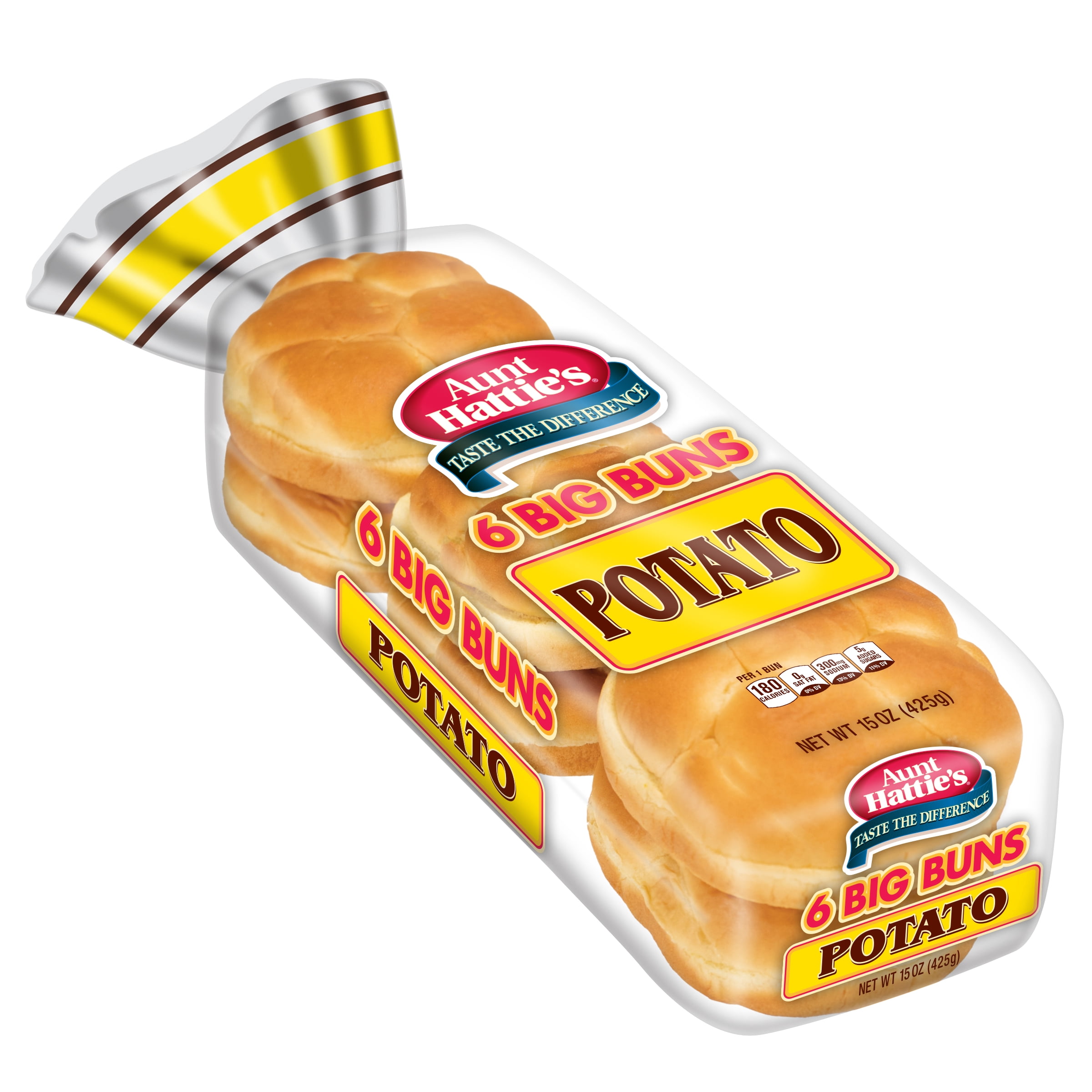 Aunt Hattie's Big Potato Hamburger Buns, Potato Bread Burger Buns, 6 Ct, Shelf-Stable
