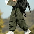 thumbnail image 4 of Lmnyox Wide Leg Pants for Men Casual Solid Color Corduroy Cargo Pants Baggy Drawstring Trousers with Pockets, 4 of 5