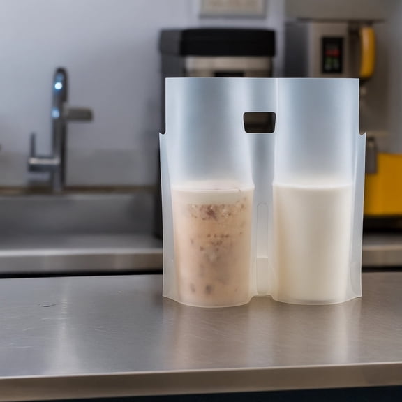 Double Cup Carrier Bags 100 Pcs - Thick Plastic Drink Holders with Handles, Frosted Non-Slip for Coffee, Bubble Tea Delivery and Takeout