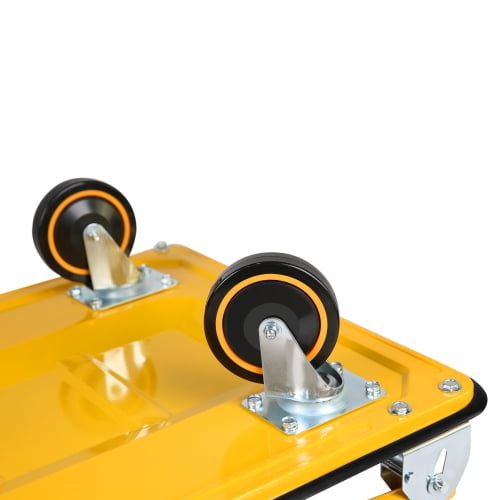 POWANLI Foldable Platform Truck, Push Dolly 660 LBS Weight Capacity, 360 Rolling, Folding Hand Truck for Luggage, Travel, Office, House (Yellow & Black) (35.4" x 24" x 34.6")