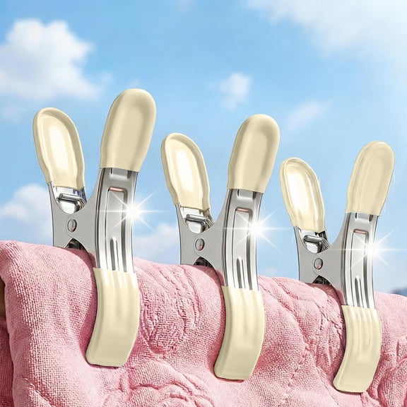 Dtchengua Extra Large Beach Towel Clips 8 Pack - 4.7 Inch Towel Clips for Beach Chairs Cruise Pool Boat Must Haves - Vacation Summer Essentials - Heavy Duty Clothespins for Thick Clothes,White