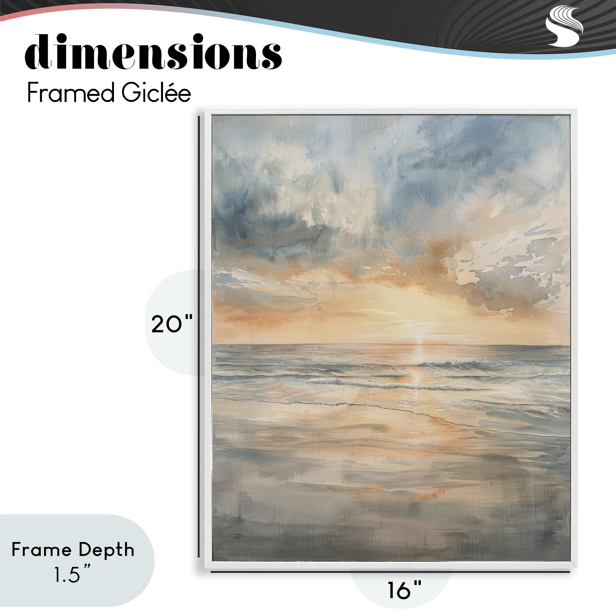 Stupell Industries Coastal Sunset over Gentle Waves White Framed Giclee Art, design by Petal Prints Design