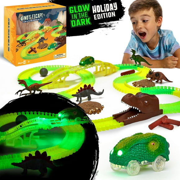 JitteryGit Jouets Dinosaures Piste de Course de Voiture Ensemble STEM / Cadeaux de Noël pour Garçons Filles Enfants de 3 4 5 6 7 8 Ans