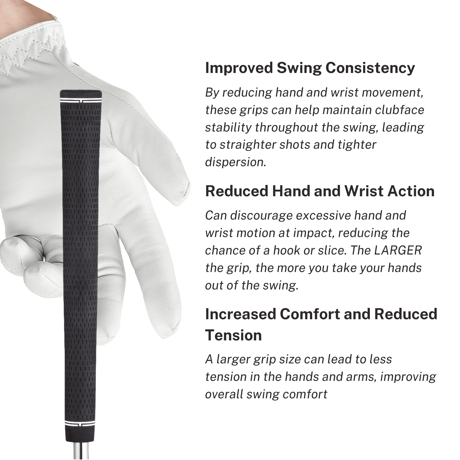 Majek Golf Club Grips Super Jumbo Extra Large Tour 360 Degree Black - NO LOGO - Round .600 Extra Large XL XXL Great for Tall Golfers with Big Hands - Premium Rubber Golf Grips - 8 Pack