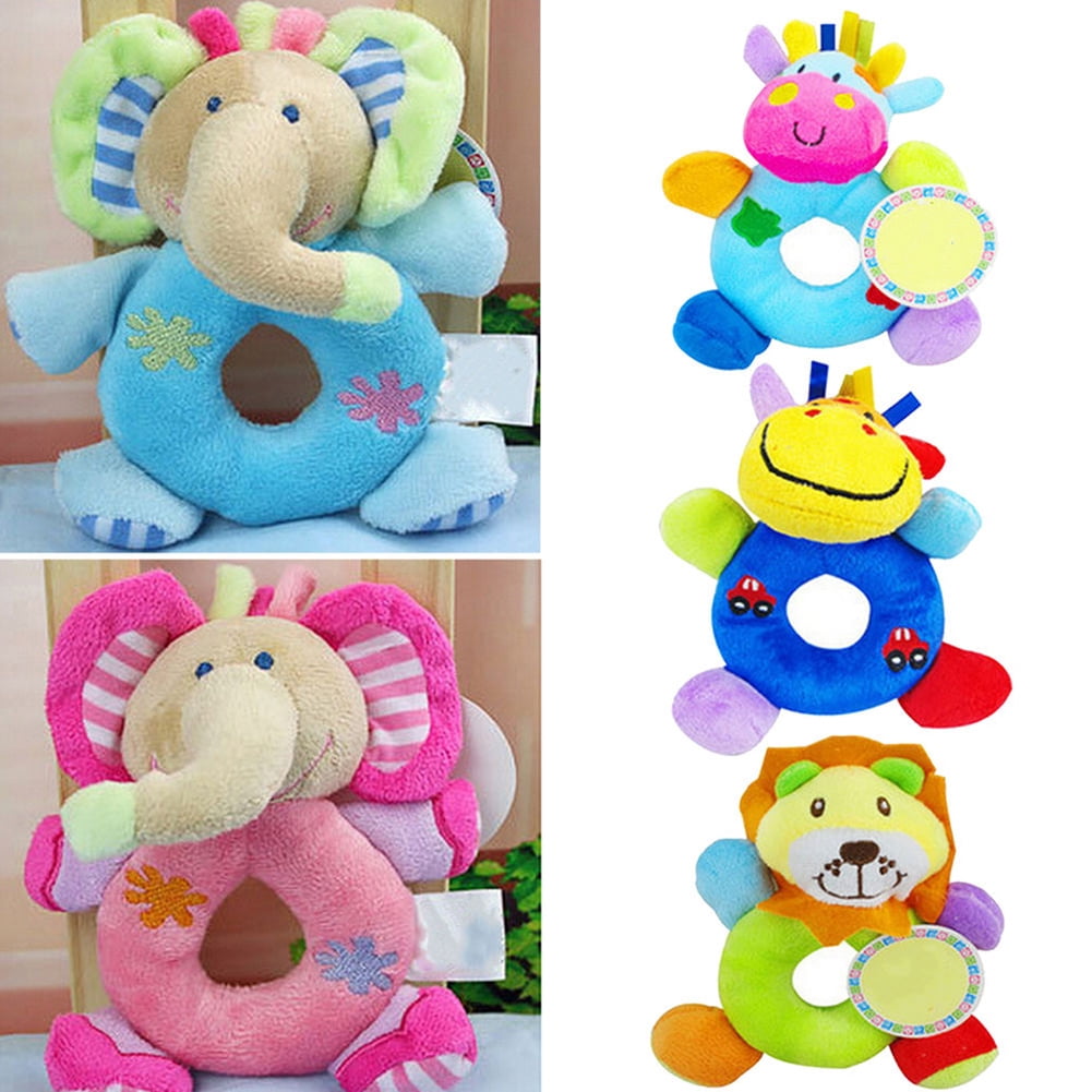 1Pcs Elephant Cartoon Hand Bell Ring Rattles Toy Gifts For Kids Baby Pink 