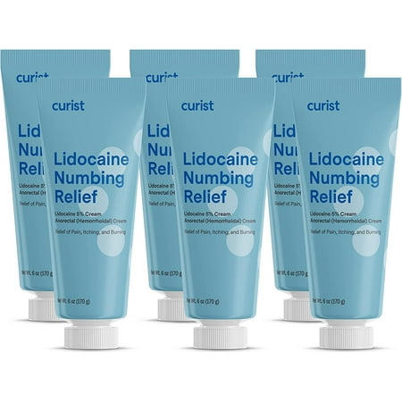 Curist Lidocaine 5% Cream 6-Pack 6 oz Tubes | Lidocaine Numbing Cream for Hemorrhoids