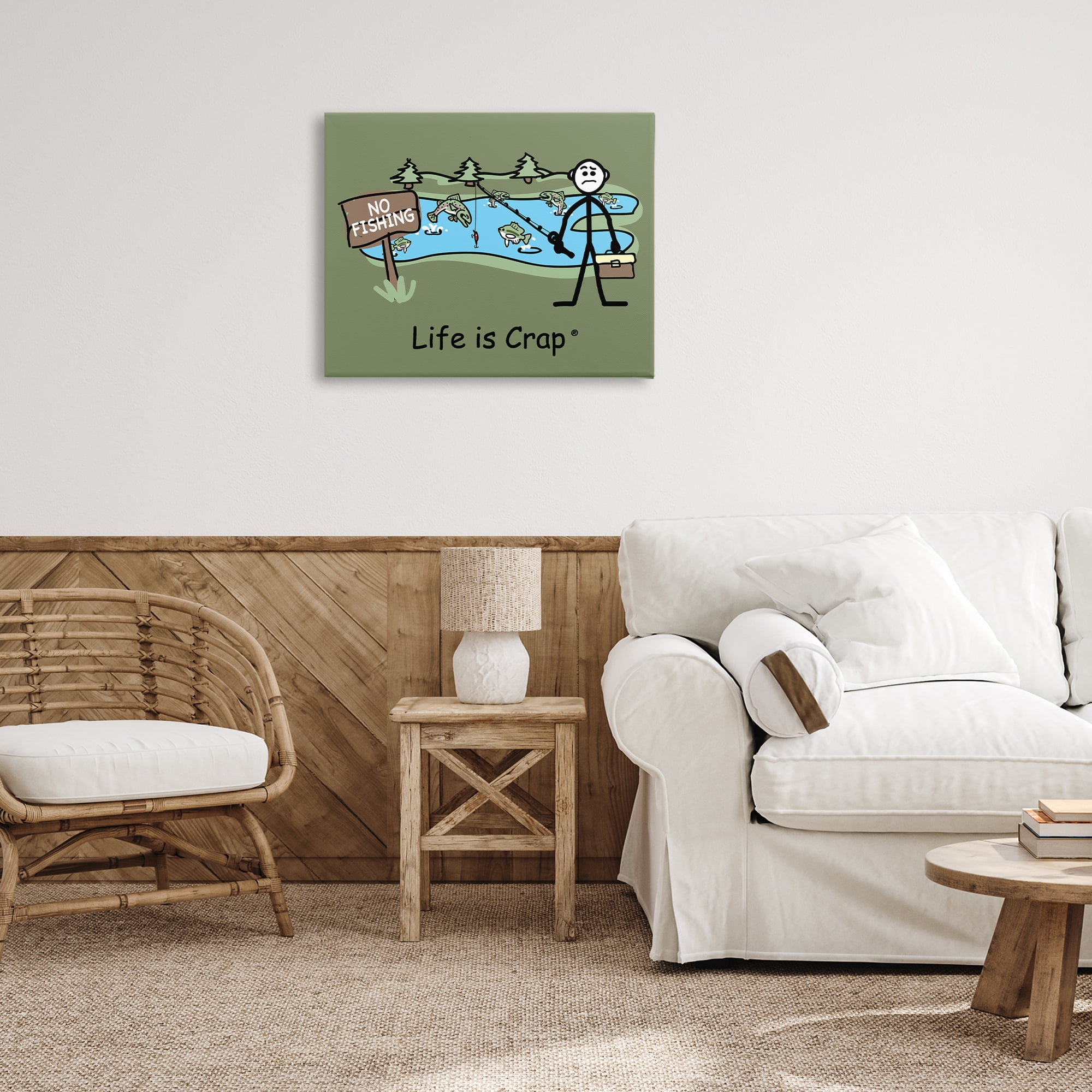 Stupell Industries No Fishing at Pond Novelty & Humor Painting Wrapped Canvas Art Print Wall Art, 30 x 24