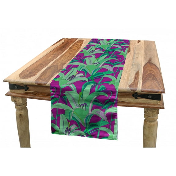 Floral Table Runner, Close up Silhouettes of Blossoming Hawaiian Plantation, Dining Room Kitchen Rectangular Runner, 3 Sizes, by Ambesonne