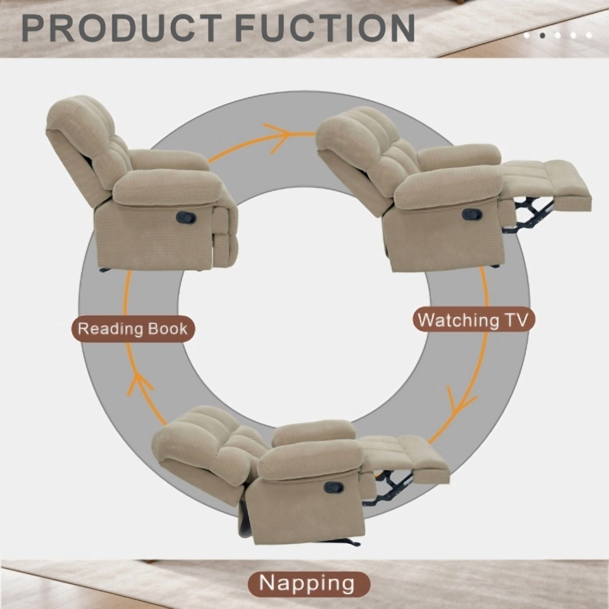 MOONMISS Modern Manual Rocker Recliner Chair, with nubby upholstery Fabric for Living Room,Beige