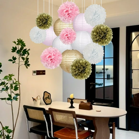 Linnome Paper Lanterns Decorative Hanging Accents For Rustic Party Bridal Shower Wedding And Birthday Supplies