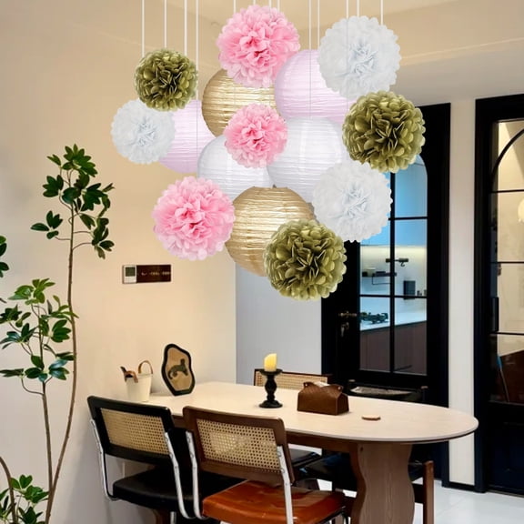 Hohaski Paper Lanterns Decorative Hanging Paper Lanterns Decorations for Rustics Party Bridal Shower Wedding Sages Green Birthday Party Supplies