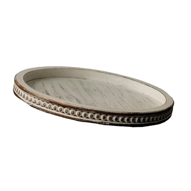 Bandeja de madera para servir, decoración para charcutería, rústica, redonda, de madera, para fiestas blanco