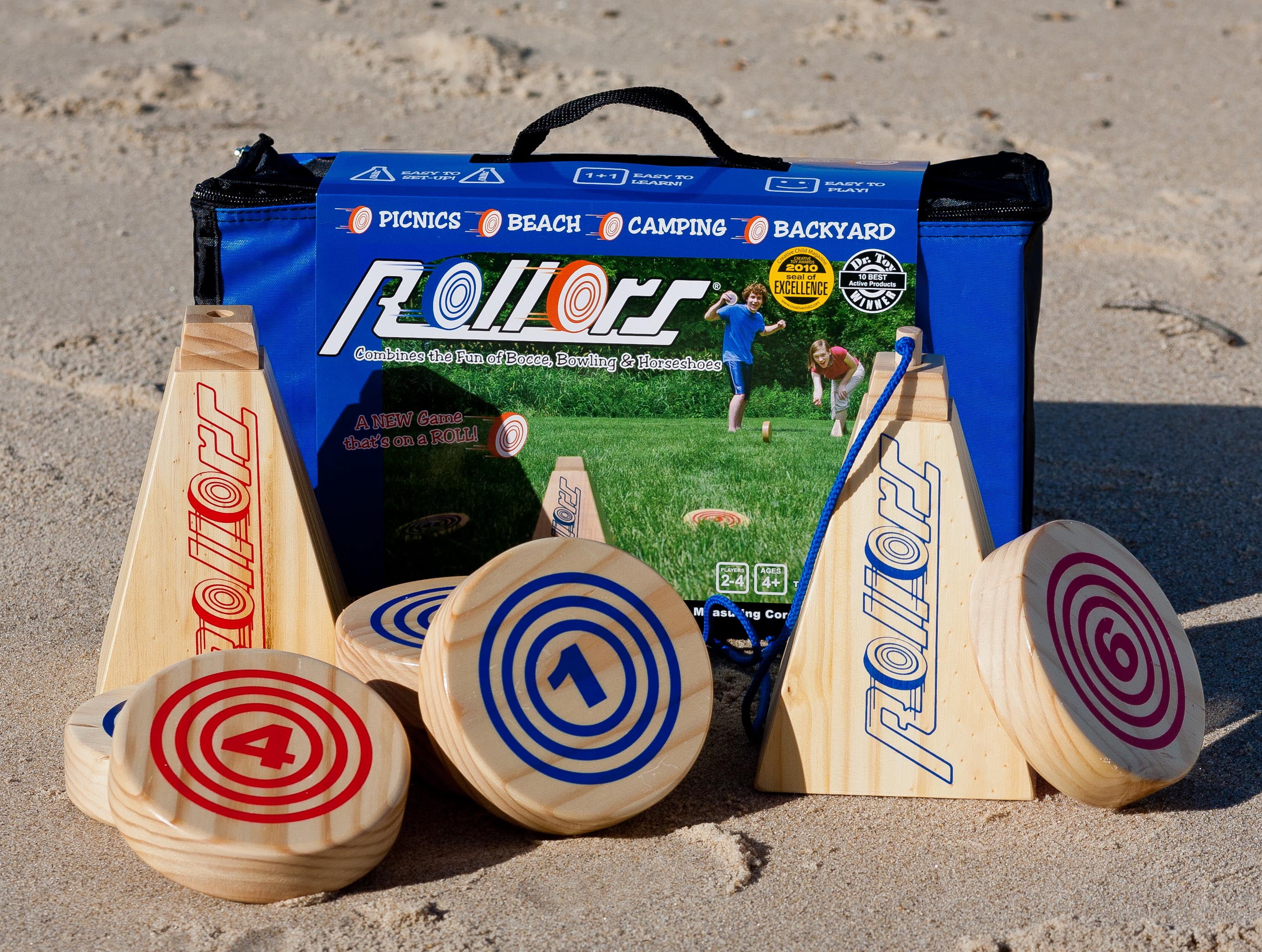 Rollors All Wood Outdoor Yard Game Combining Horseshoes, Bocce Ball and Bowling