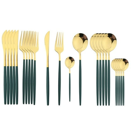 

dosili 24Pcs Tableware Set Western Stainless Steel Dinnerware Knife Fork TeaSpoon Dinner Flatware Kitchen Gold Elegant Cutlery Set Gift