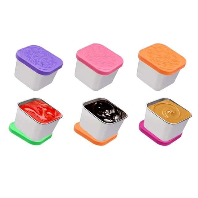 Bewildely Tazas portátiles de salsa de acero inoxidable para acampar y llevar todos los días cubierta de silicona de seguridad Cocina y Comedor 180ml