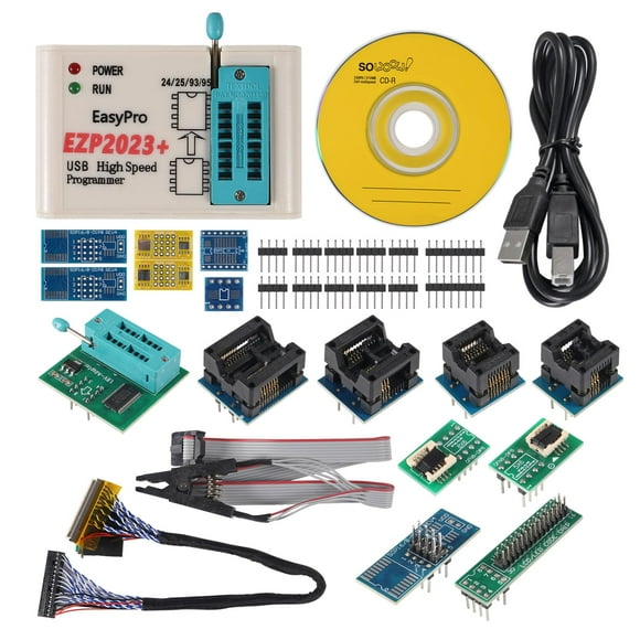 EZP2023 USB Programmer High Speed USB for EEPROM Flash Programmer for 24 25 93 BIOS 25T80 Burn Offline Copy (USB Programmer + 15 Adapter)