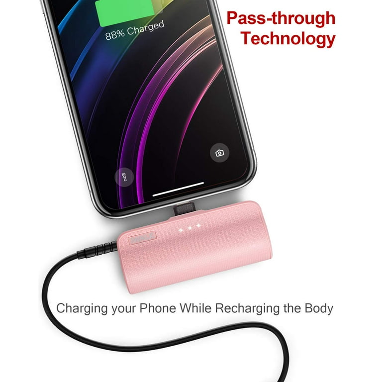 Mini Portable Charger for iPhone with Built in Cable, 3350mAh