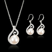 XiangDd Women Bridal Imitation Pearls Crystal Wedding Jewelry Set Necklace Earrings